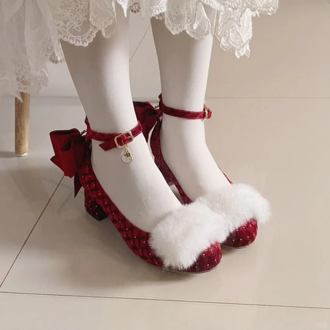 Christmas limited edition red furry high heels