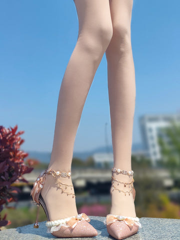Handmade original lo shoes silver champagne rose gold high heels