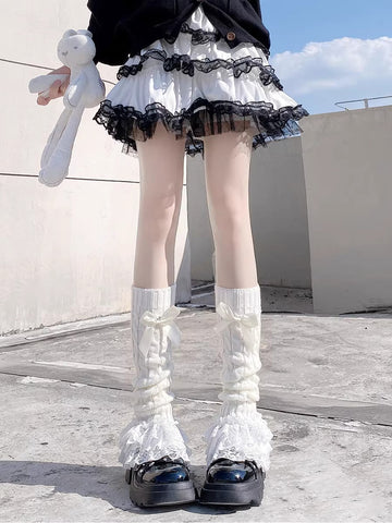 Lolita Floral Lace Thigh-High Socks Cute Japanese Style Bowtie