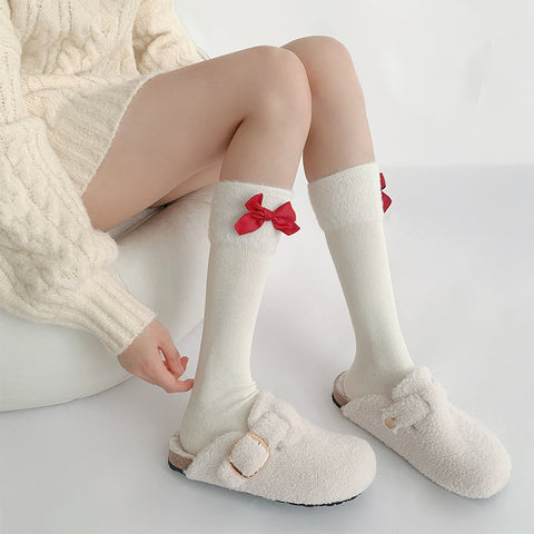Bow Lolita New Year Socks White Mid-calf Socks