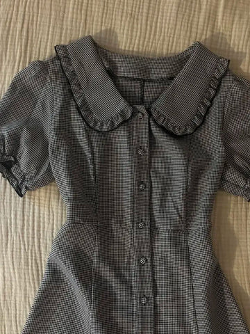 Summer new retro plaid baby collar dress