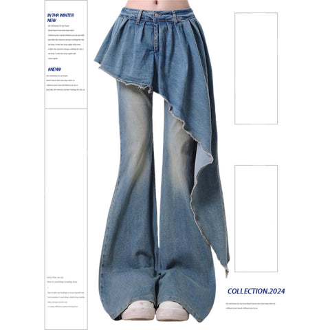 Spring bow-tie gray high-waist bootcut pants