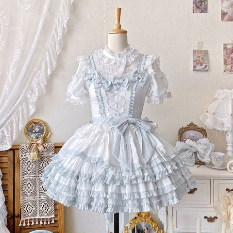 Blue and white sweet singing costume lolita dress set