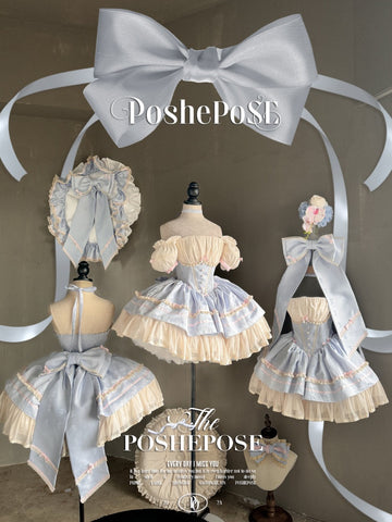 POSHEPOSE Princess blue with big butterfly blue and white