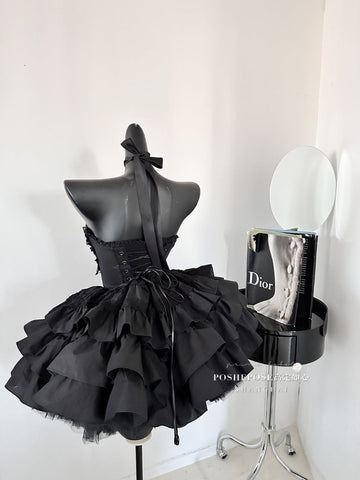 POSHEPOSE Lolita-Style Black Cross Handmade Eggshell Princess Dress