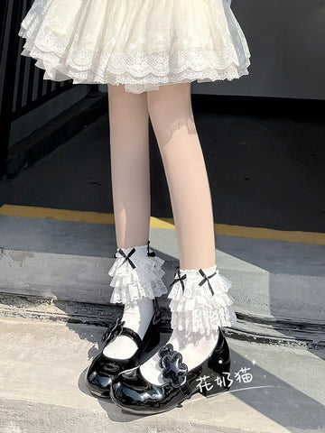 Lolita summer cute white pure cotton multi-layer lace socks