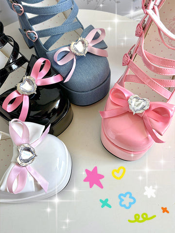 Original sweet and spicy denim ribbon lolita high heels