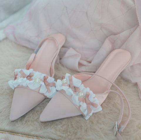 Gorgeous and elegant high heels bow pink girl daily high heels