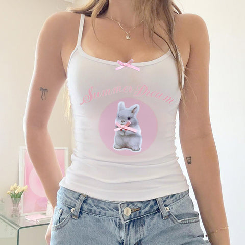 Cute and Soft Bunny Printed Bowknot Camisole