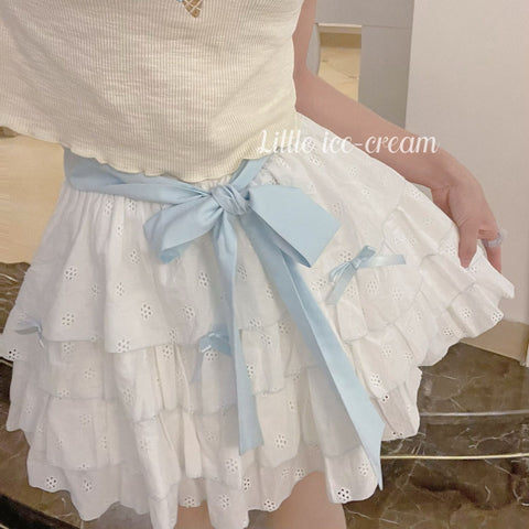 Summer new small ice cream bow cake skirt A-line skirt