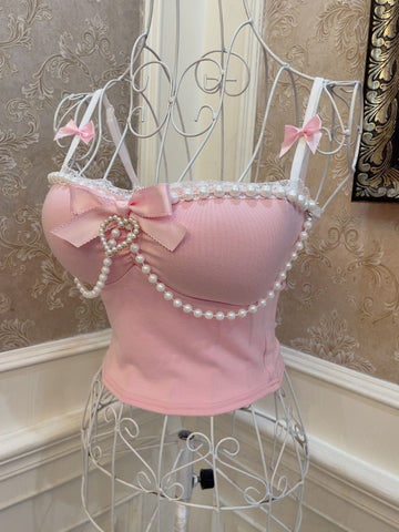 Ballet Style Princess Bow Heart Pearl Top