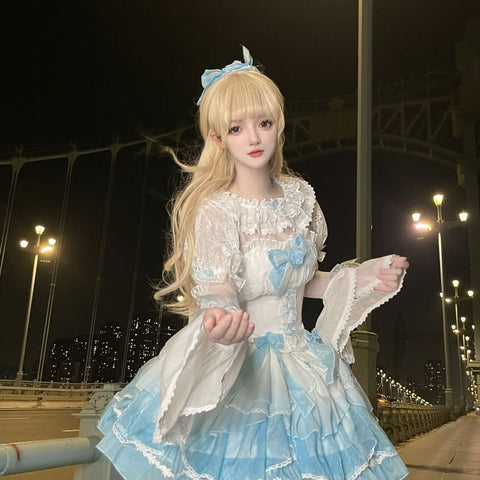 Original lolita blue and white gradient dress