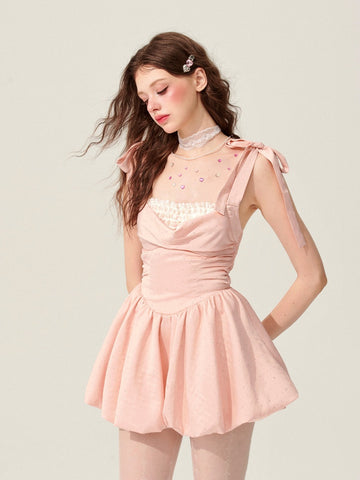 Dolly baby Pink Polka Dot Summer Design Suspender Dress