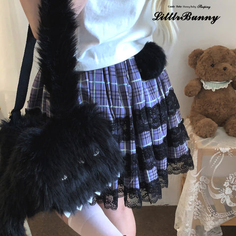 sleepingdoll Plaid Dark Abyssin Lace Suspender Skirt Set