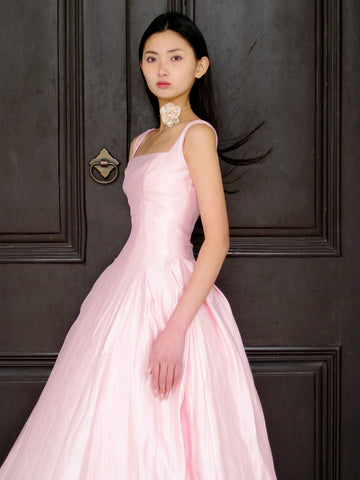 Pink Square Neck Suspender Puffy Dress Princess Dress