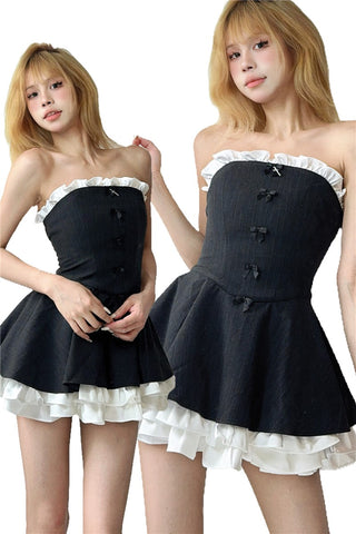 Black tube top dress hot girl waist cake tutu skirt