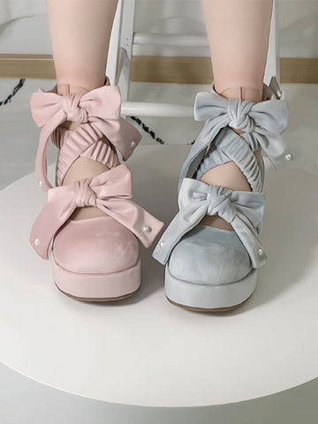 [Miss Doll] Vintage Doll Sense Bow Tie Round Head Thick Bottom Lolita Shoes