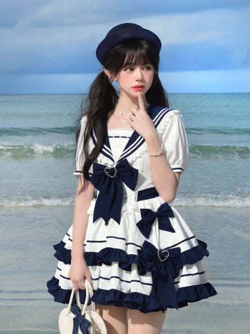 Summer navy style dark blue youth dress