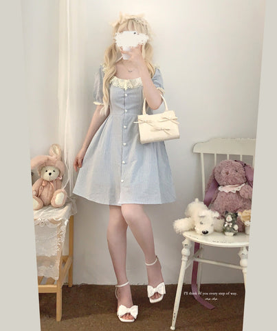 sleepingdoll Lace Cotton Soft Square Neck French Style Dress