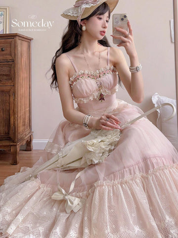 Mori girl pink sweet princess dress
