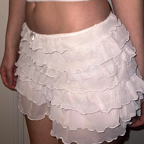 French lace stitching mesh bow layered cake skirt