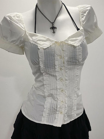Original white retro waist short-sleeved shirt