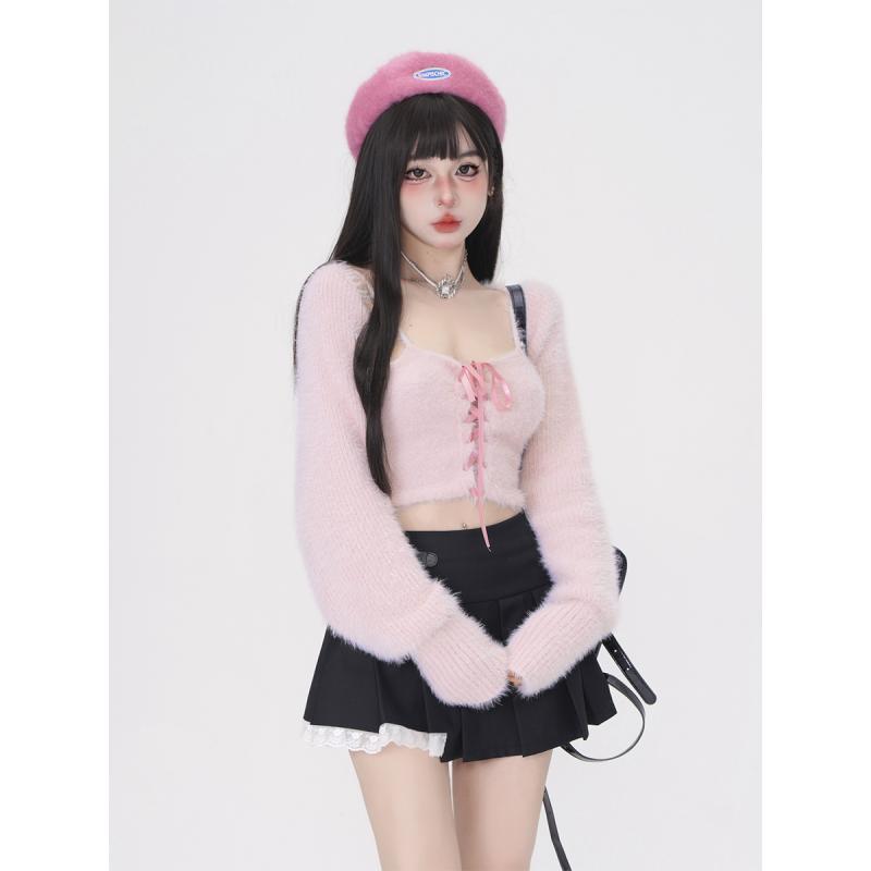 Pink Sweater Two-Piece Autumn And Winter New Blouse Sweet And Spicy Pullover Top - Jam Garden