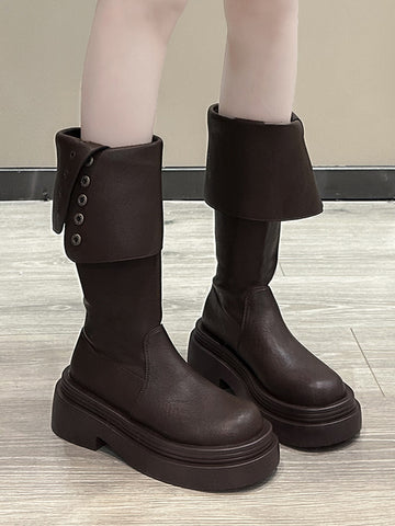 Black retro American thick-heeled platform boots