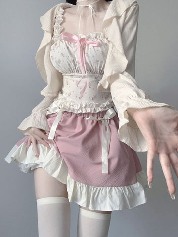 POSHOP cute summer sweet girl floral skirt suit