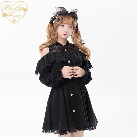 Off-shoulder lace dress Japanese girlish style