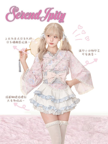 Serendipity Showa Story Japanese style tops blouse + short skirt