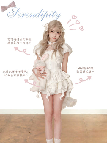 Serendipity [Swan Dreamland] Sweet and Cute White Top Skirt Set