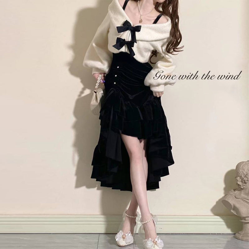 Japanese Lolita Elegant Lady Bow Fishtail Dress Suit