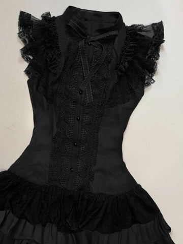 Summer new black lace sleeveless dress