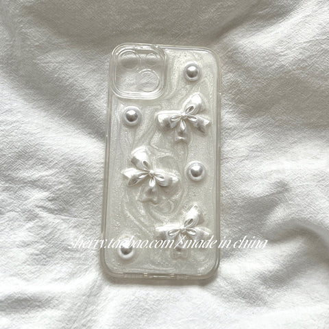 Gentle temperament pearl pleated bow phone case