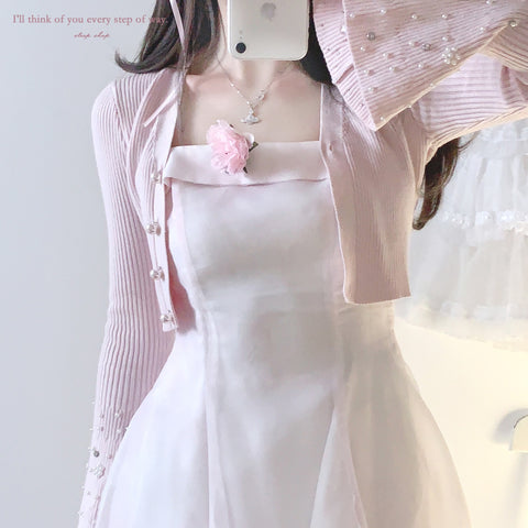 Sleepingdoll POSHEPOSE Romantic Pink Organza Cuffed Sling Fishtail Waist Dress
