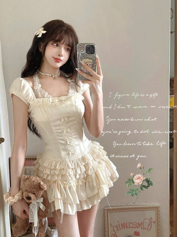 Bobon21 French satin lace waist dress