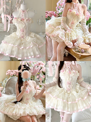 Fairy Ballet Style Ribbon Princess Halter Neck Dress