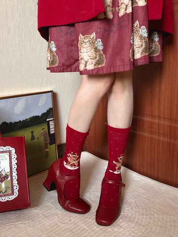 Christmas snow deer burgundy lolita cotton socks