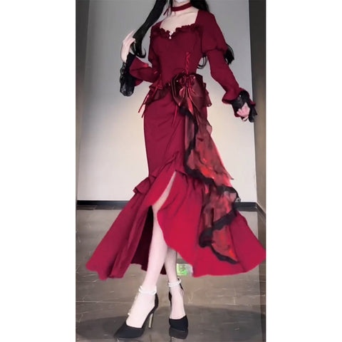 Lolita fishtail skirt elegant slim dress dress