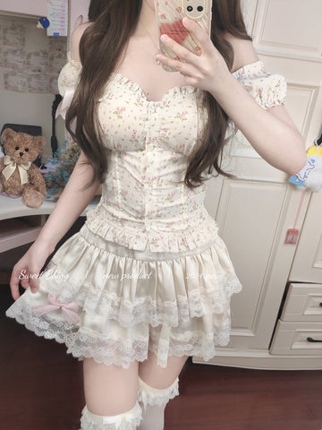 Country Girl Retro Floral Pure Sweet Slimming Suit