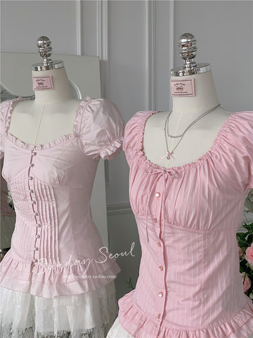 Doll sweet girl/Summer pink sweet girly one-shoulder shirt top