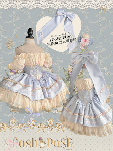 POSHEPOSE Princess blue with big butterfly blue and white