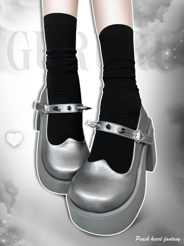 y2k subculture punk mirror thick-soled Mary Jane shoes