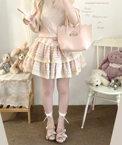 sleepingdoll Cake Layered Lace Retro High Waist Skirt