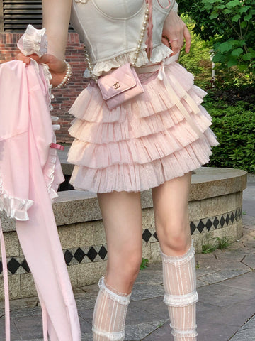 Bobon21 ballet style thousand-layer mesh strappy skirt