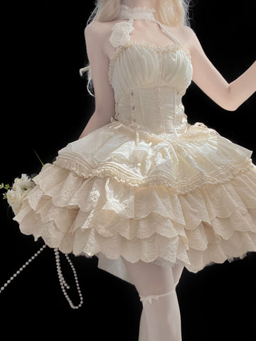 Original ballet style lolita mini dress tube top halter neck