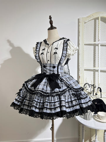 Grey rabbit plaid suit lolita cute dress