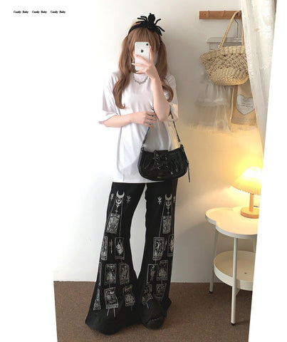 Sleepingdoll Dark style witchy flared trousers casual trousers