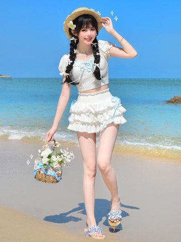 Sweet and cute bow student two-piece swimsuit